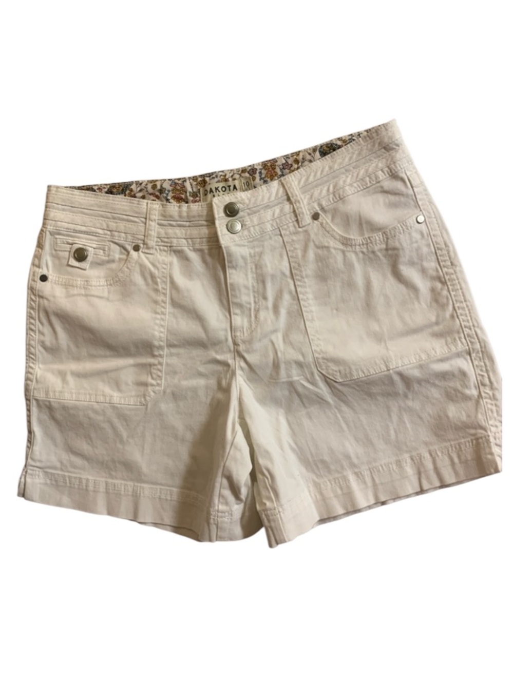 Dakota Blue White Mid Rise Shorts Women’s Size 10 Cotton Blend Pockets